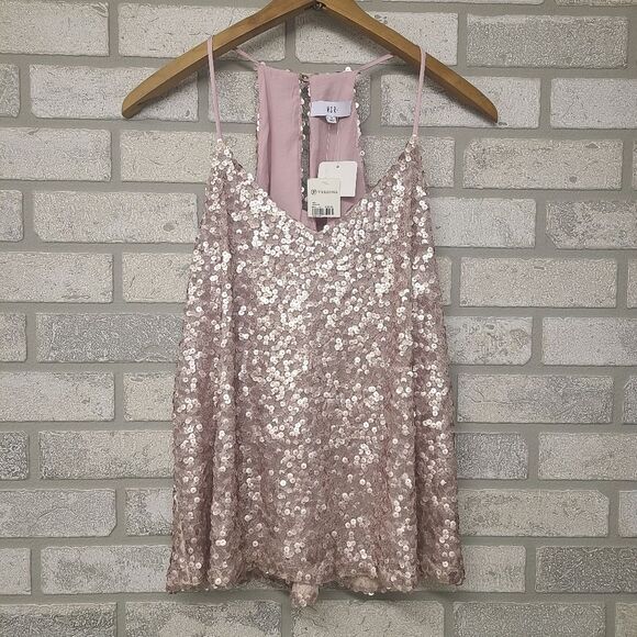 NSR Tops - NSR Metallic Pink Sequin Racerback Tank Top Size Small